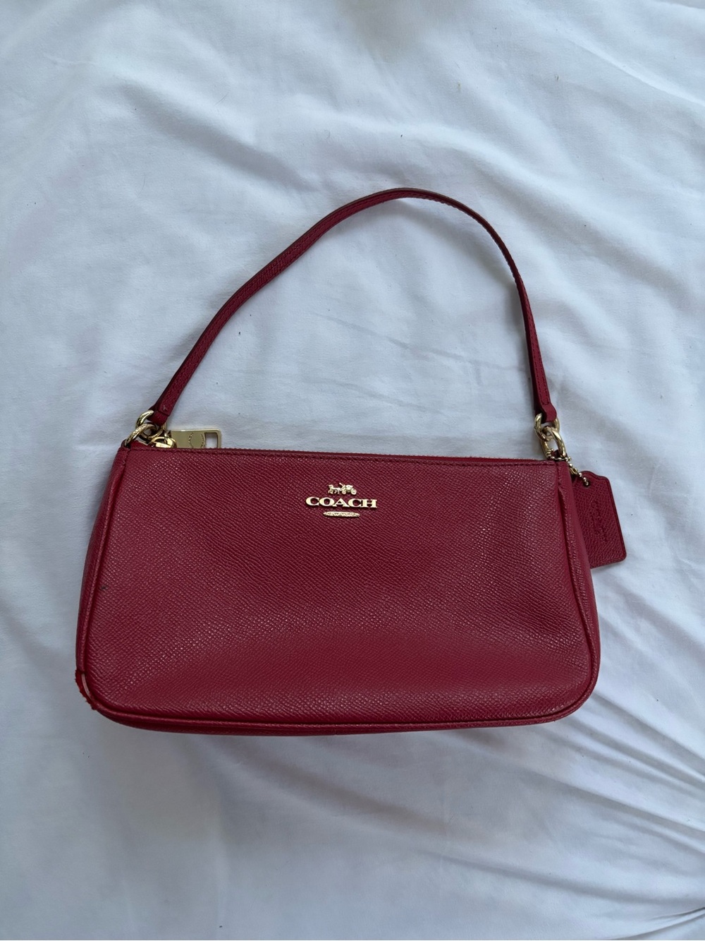 Coach Crimson Leather Shoulder Bag with Gold Hardware